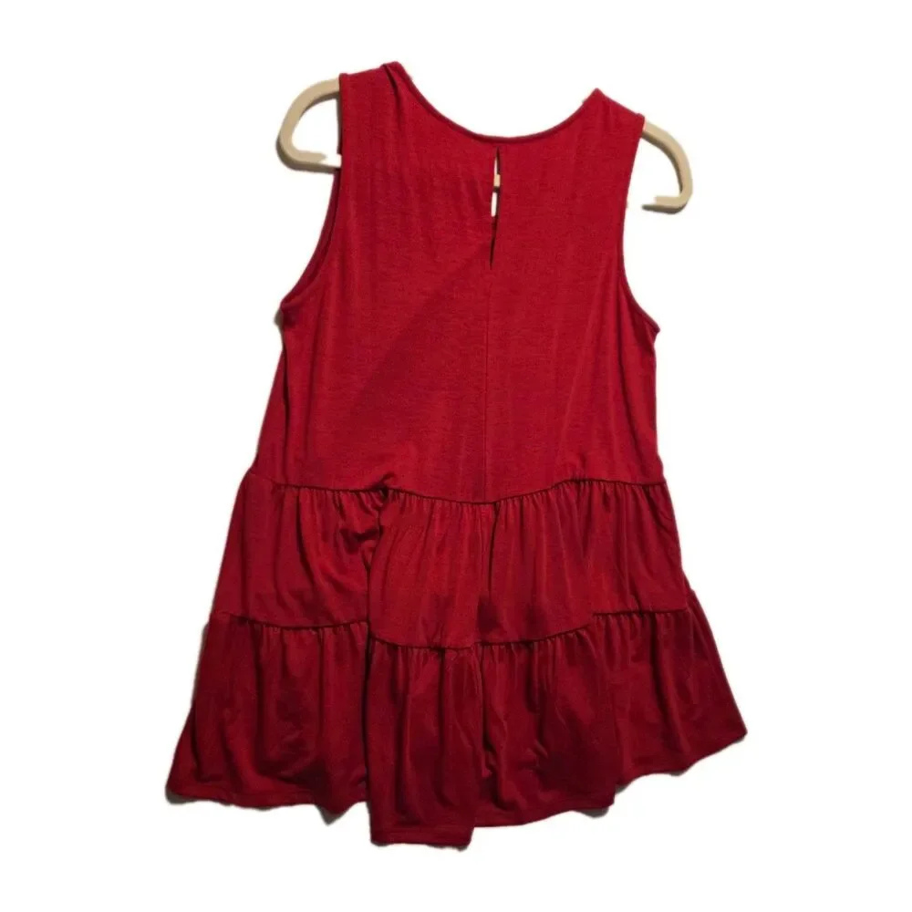 LuLaRoe ELIANA XSMALL Solid Red Sleeveless Tiered Babydoll Top NWT! OVERSIZED - Picture 4 of 4